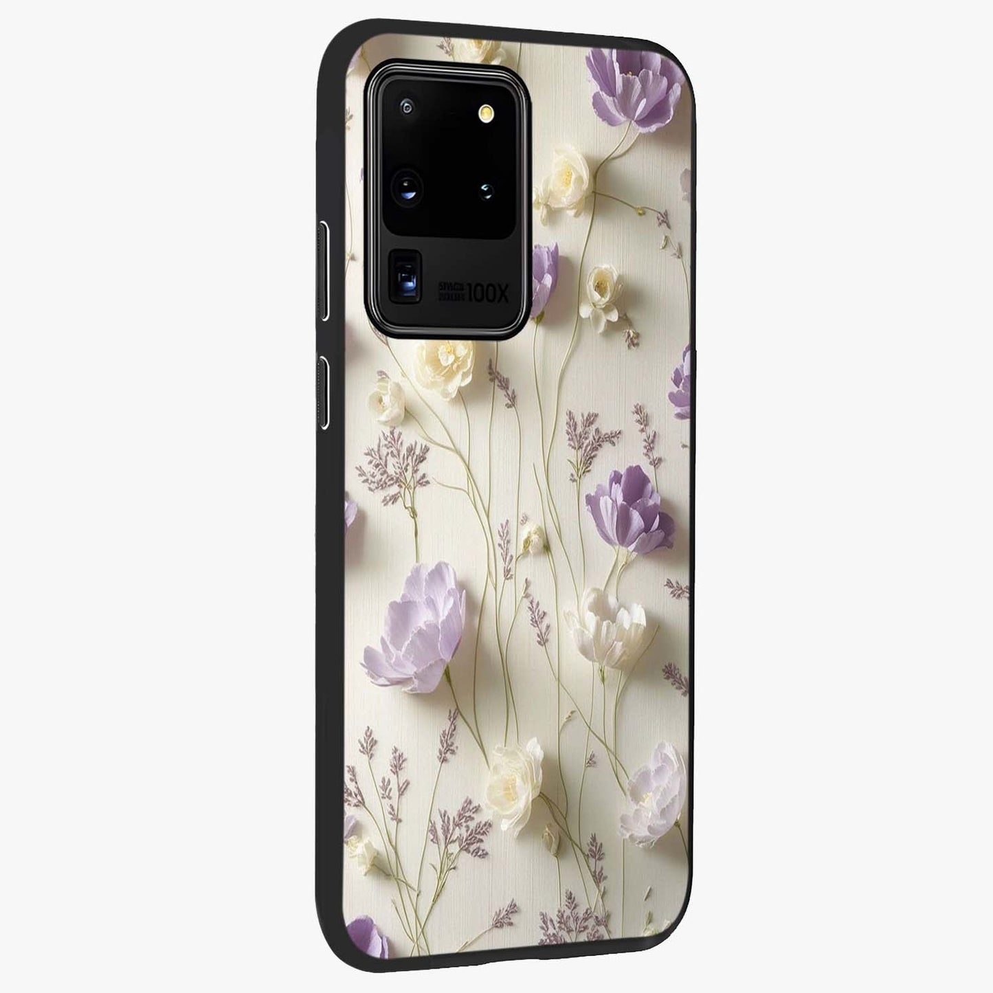 Lilac Breeze Harmony Glass Case upright view showcasing delicate lilac artwork with peaceful floral theme.