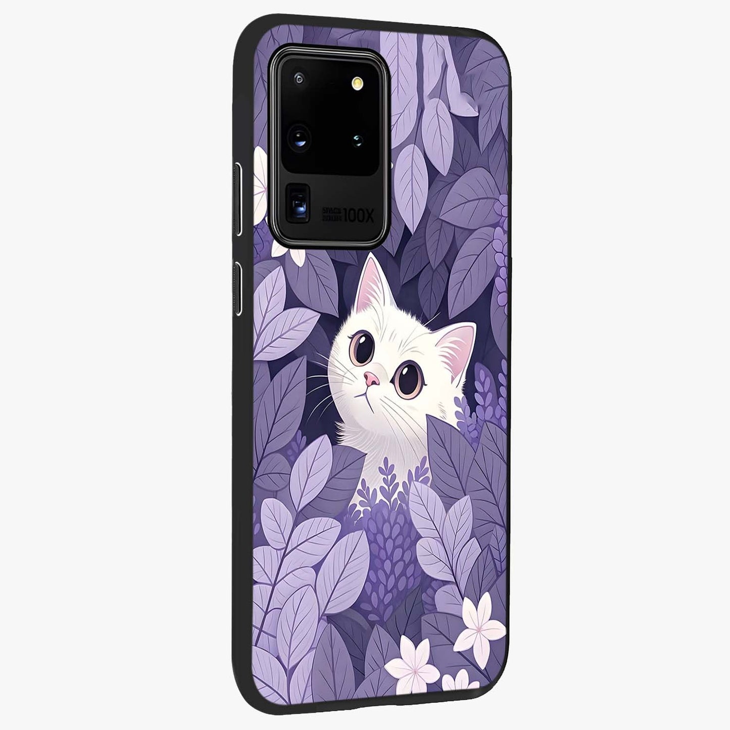 Lilac Hide Peek Cat Glass Case upright view showcasing charming cat artwork with adorable peek theme.
