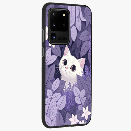 Lilac Hide Peek Cat Glass Case upright view showcasing charming cat artwork with adorable peek theme.