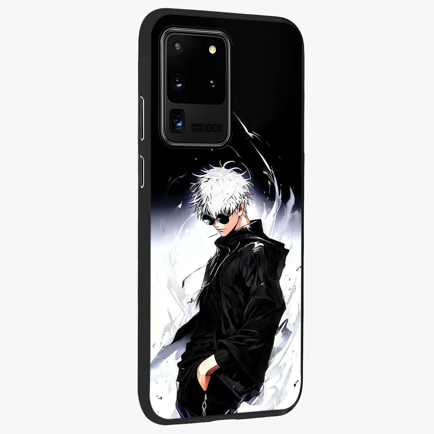 Limitless Shadow King Glass Case upright view showcasing bold shadow warrior artwork with epic fantasy theme.