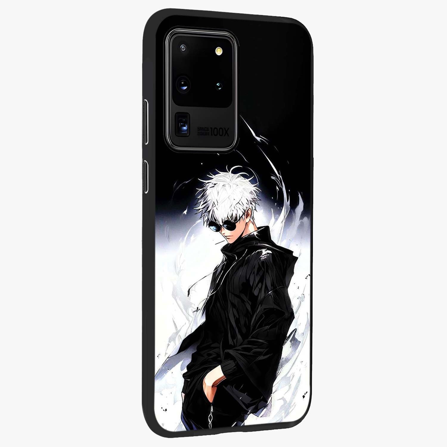 Limitless Shadow King Glass Case upright view showcasing bold shadow warrior artwork with epic fantasy theme.