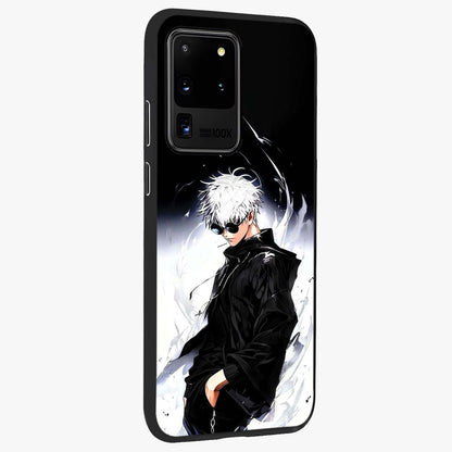 Limitless Shadow King Glass Case upright view showcasing bold shadow warrior artwork with epic fantasy theme.