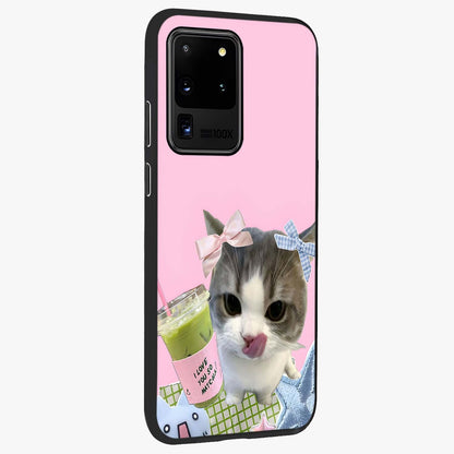 Love Matcha Cat Glass Case upright view showcasing adorable cat artwork with charming matcha themed design.