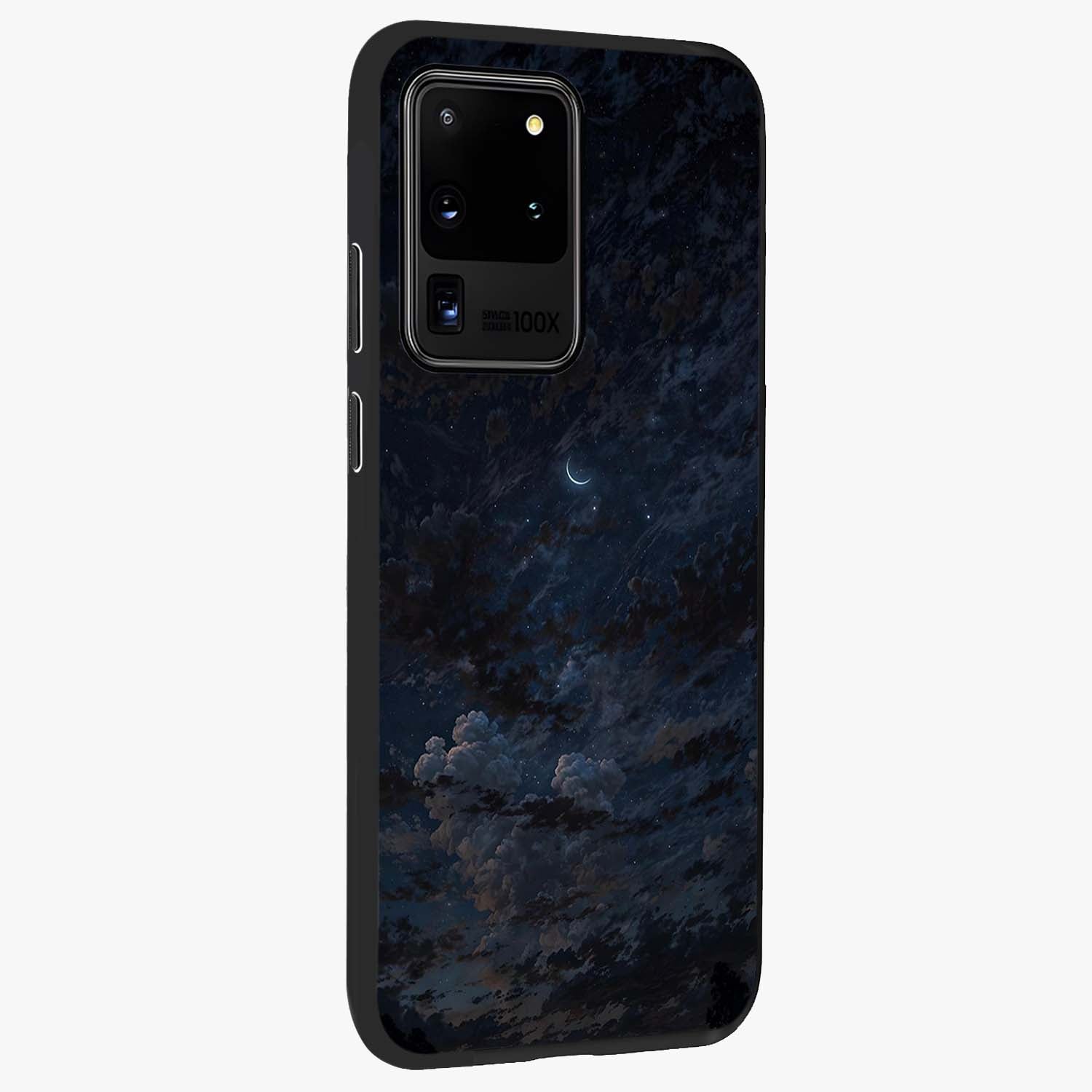 Lunar Veil Silence Glass Case upright view showcasing calm moon themed artwork with serene night atmosphere.