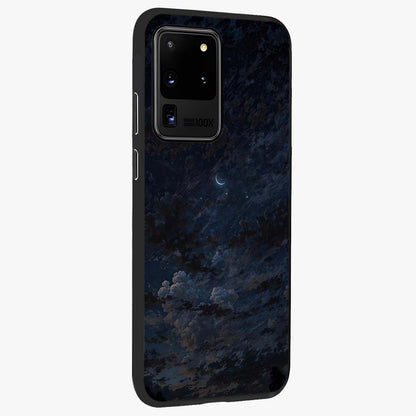Lunar Veil Silence Glass Case upright view showcasing calm moon themed artwork with serene night atmosphere.