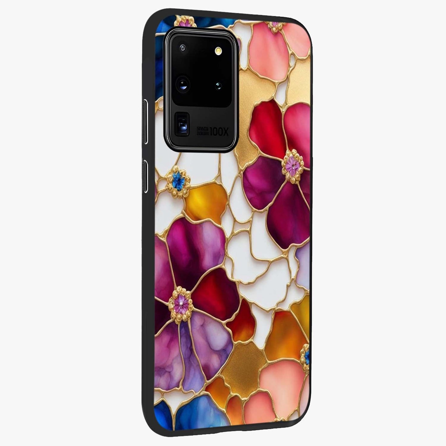 Marble Flower Pattern Glass Case upright view showcasing decorative marble flower artwork with refined style.