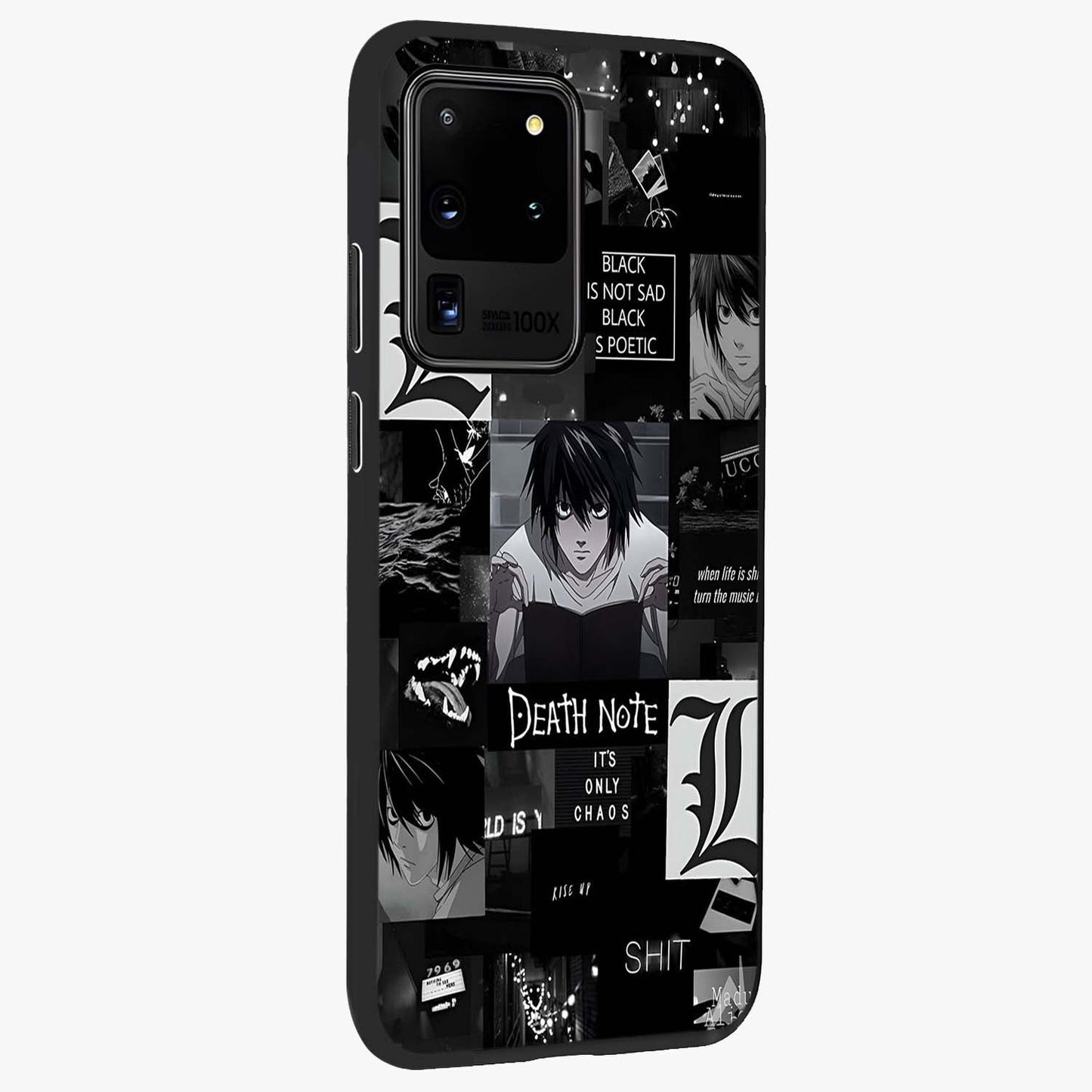 Midnight Chaos Mind Glass Case upright view showcasing expressive abstract artwork with bold dark theme.