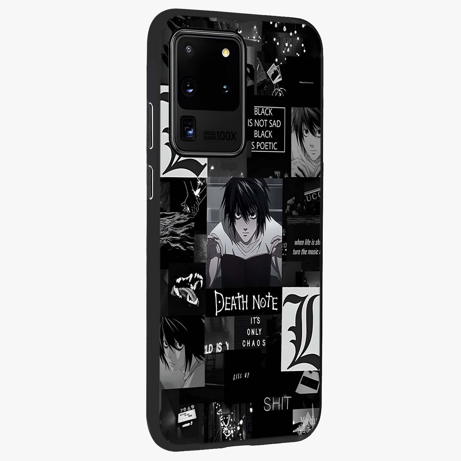 Midnight Chaos Mind Glass Case upright view showcasing expressive abstract artwork with bold dark theme.