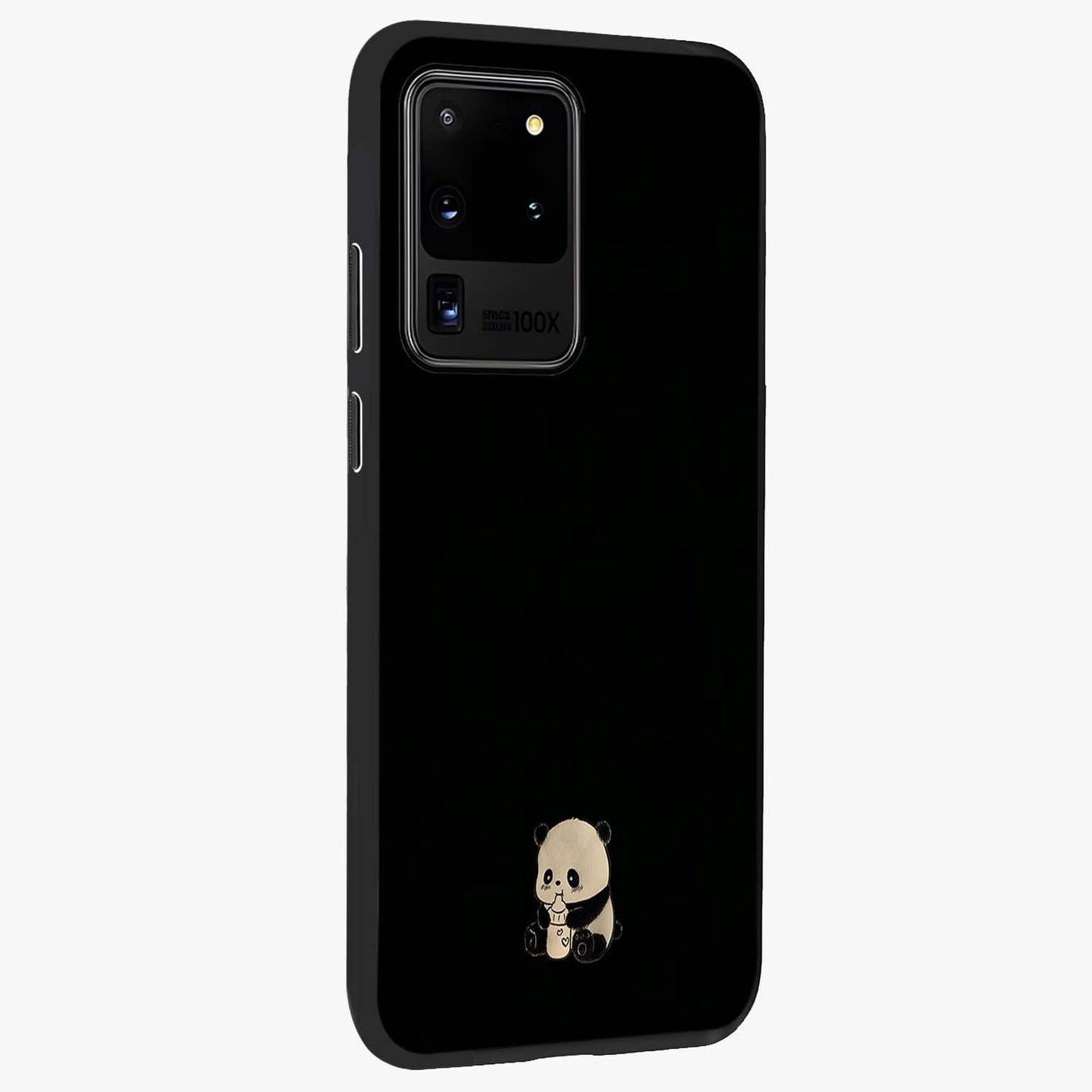 Midnight Panda Love Glass Case upright view showcasing charming panda artwork with playful romantic theme.
