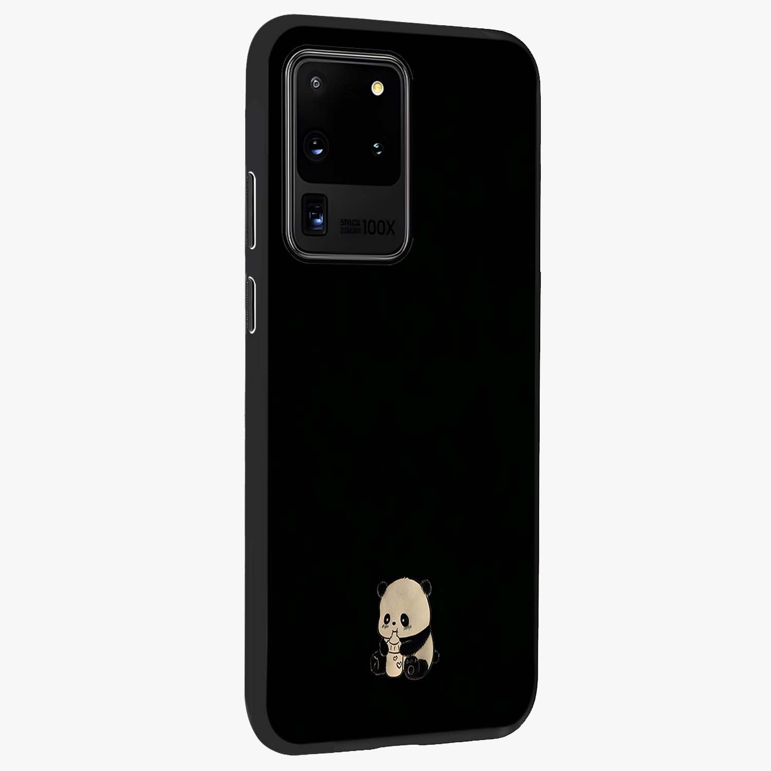 Midnight Panda Love Glass Case upright view showcasing charming panda artwork with playful romantic theme.