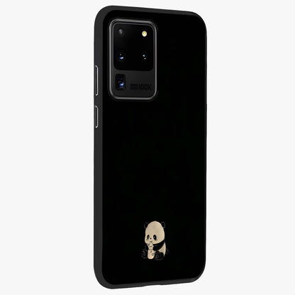 Midnight Panda Love Glass Case upright view showcasing charming panda artwork with playful romantic theme.