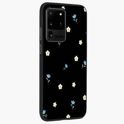 Minimal Petal Whispers Glass Case upright view showcasing elegant floral artwork with modern minimalist style.