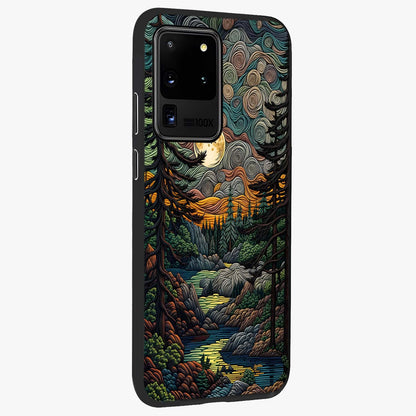 Moonlight Forest Dream Glass Case upright view showcasing magical forest artwork with calm night theme.
