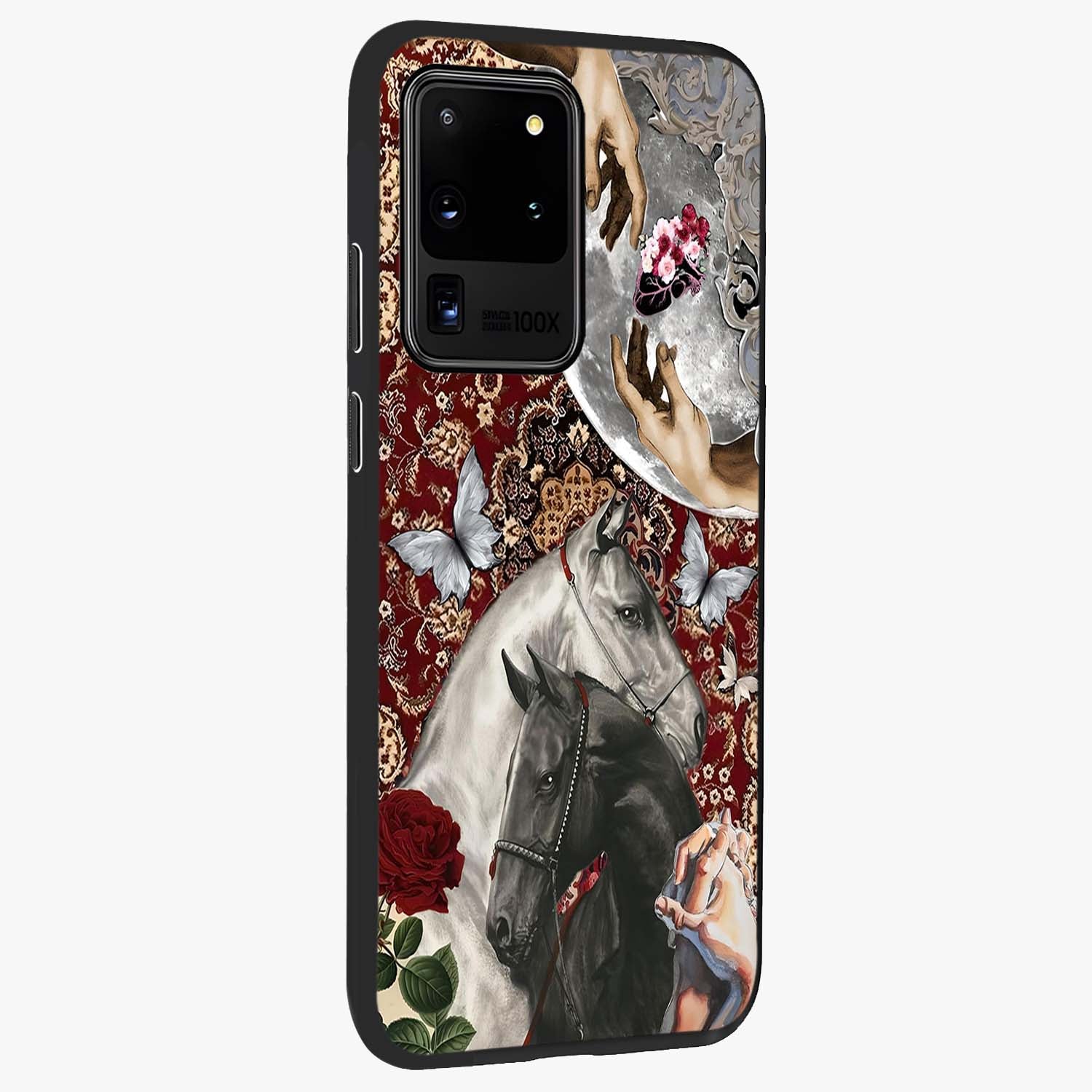 Moonlit Royal Stallion Glass Case upright view showcasing dramatic horse artwork with glowing moon themed design.