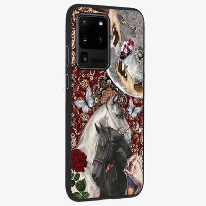 Moonlit Royal Stallion Glass Case upright view showcasing dramatic horse artwork with glowing moon themed design.