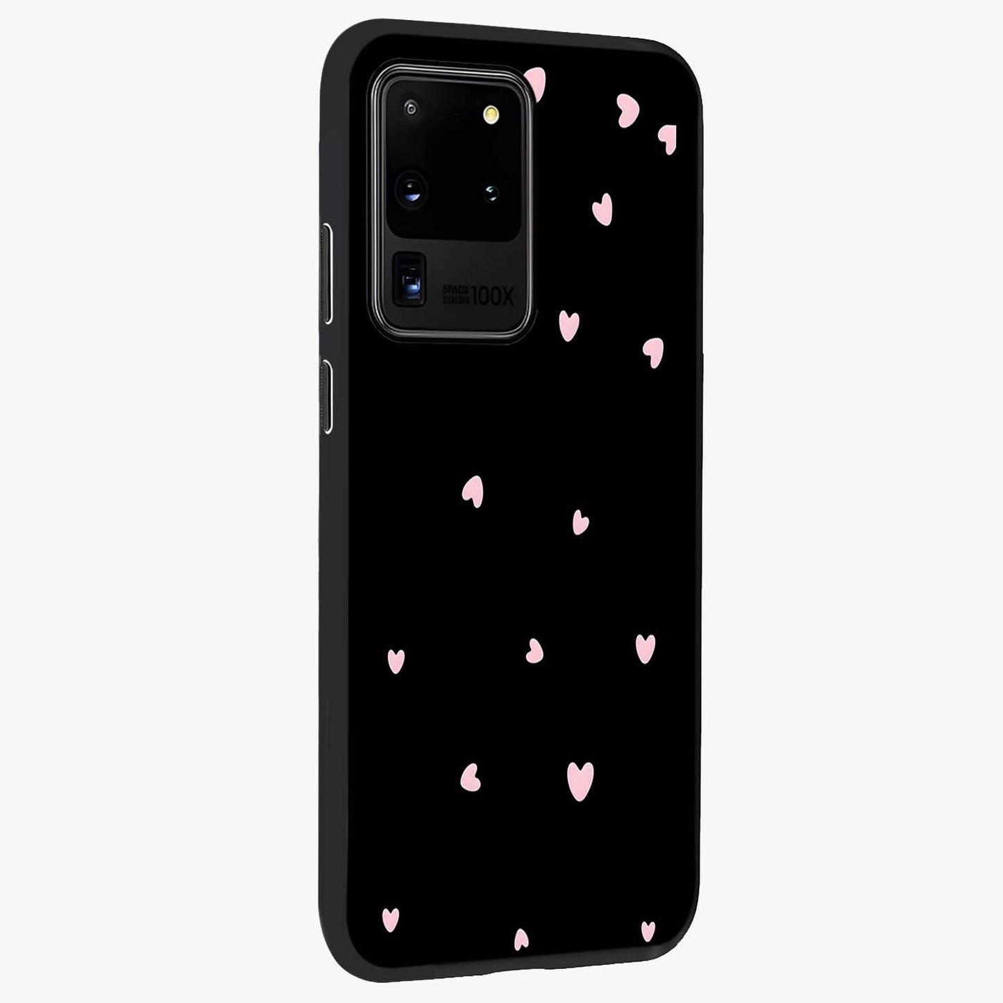 Pink Love Drops Glass Case upright view showcasing charming heart drop artwork with romantic playful theme.