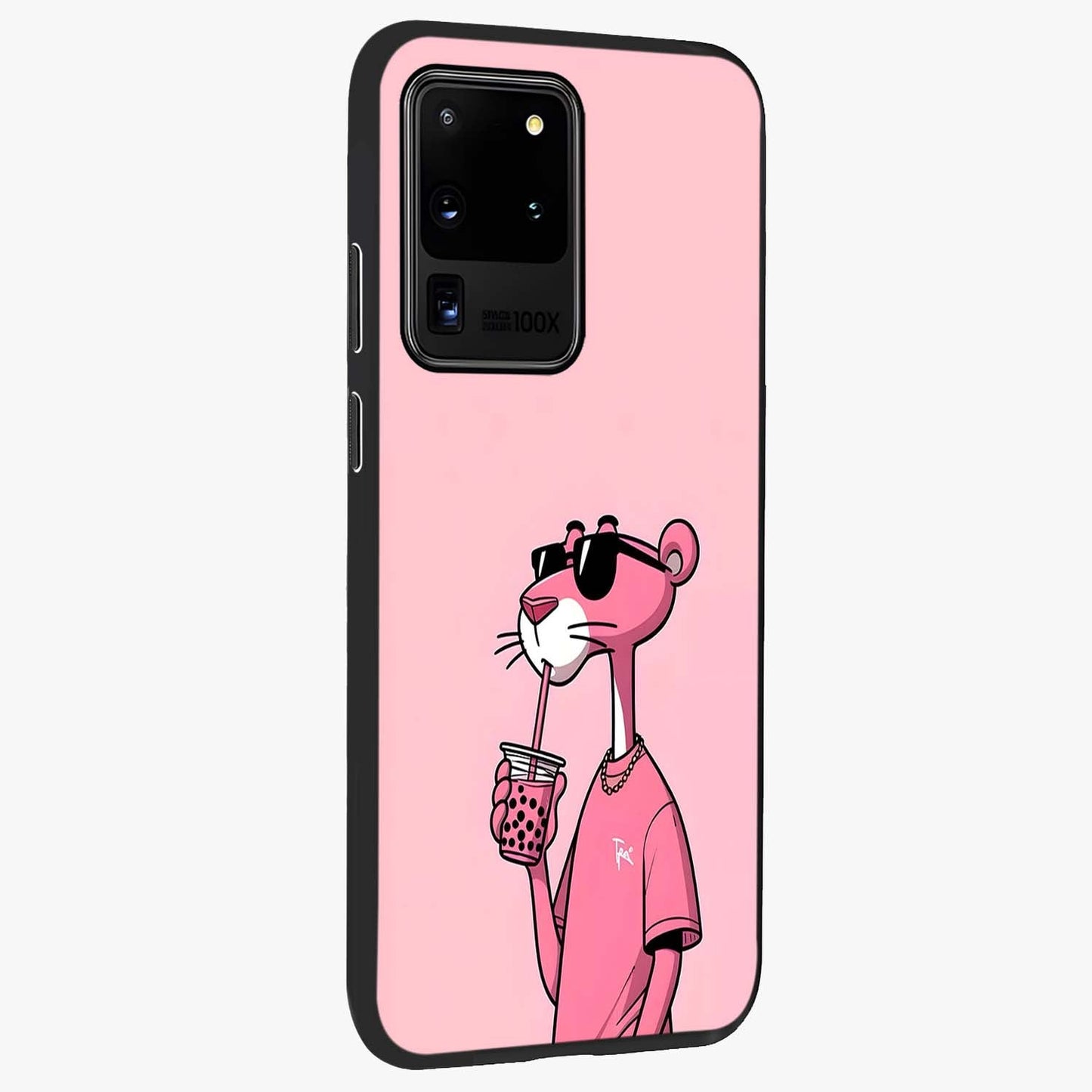 Pink Panther Glass Case upright view showcasing fun animated artwork with stylish retro cartoon theme.