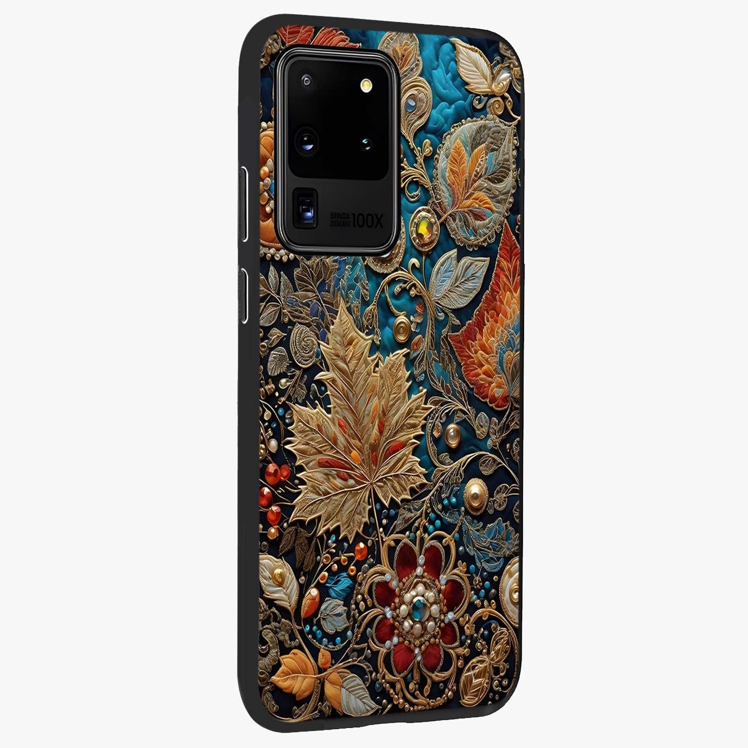 Royal Jewel Garden Glass Case upright view showcasing rich floral artwork with luxurious garden theme.
