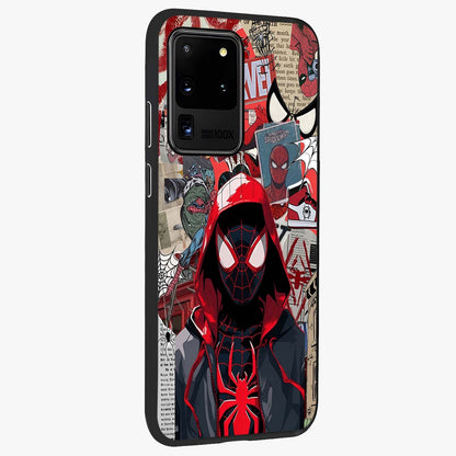 Spider Collage Street Glass Case upright view showcasing bold superhero artwork with urban street theme.