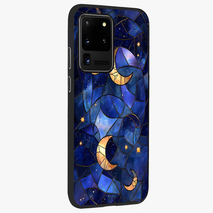 Starlit Sky Tapestry Glass Case upright view showcasing elegant starry sky artwork with cosmic decorative theme.