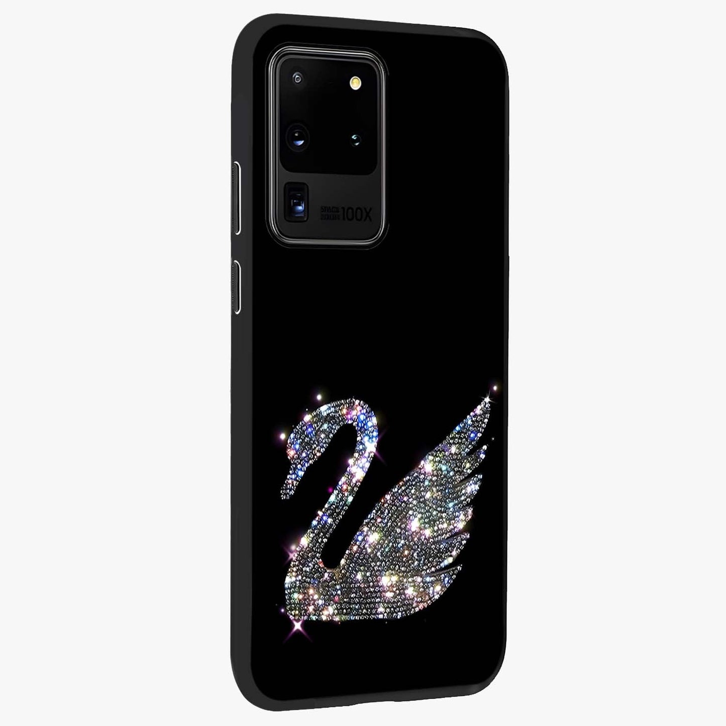 Starlit Swan Grace Glass Case upright view showcasing beautiful swan artwork with peaceful night themed design.