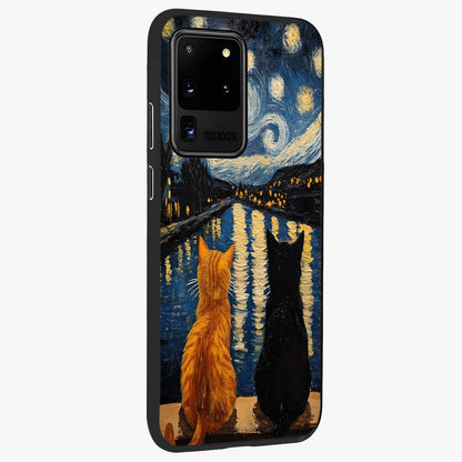 Starry River Cats Glass Case upright view showcasing adorable cat artwork with magical river and stars theme.
