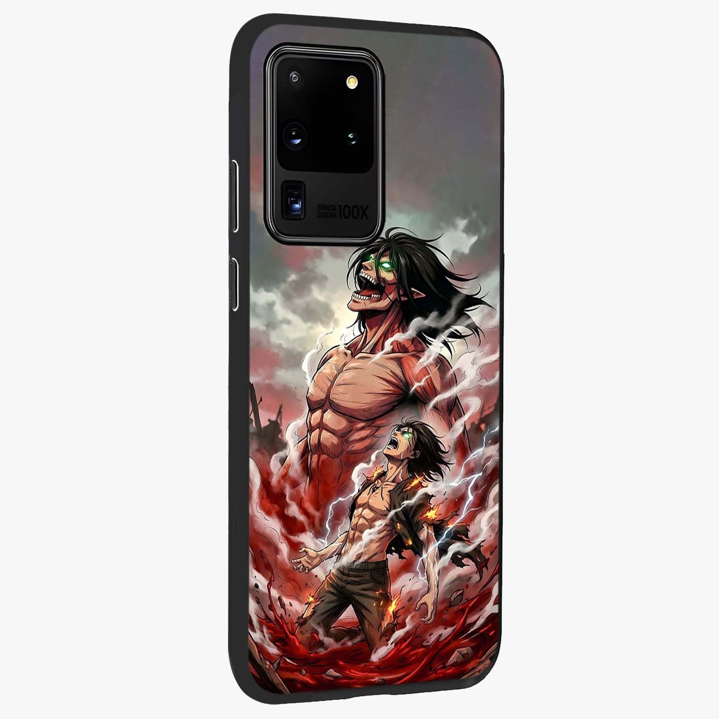 Titan Awakening Fury Glass Case upright view showcasing intense titan artwork with epic fantasy theme.