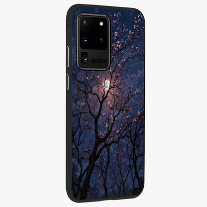 Twilight Sakura Serenade Glass Case upright view showcasing beautiful cherry blossom artwork with serene evening theme.