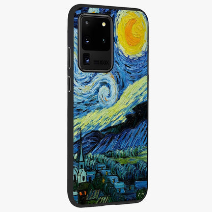 Van Gogh Art Glass Case upright view showcasing expressive painting style artwork with timeless artistic theme.