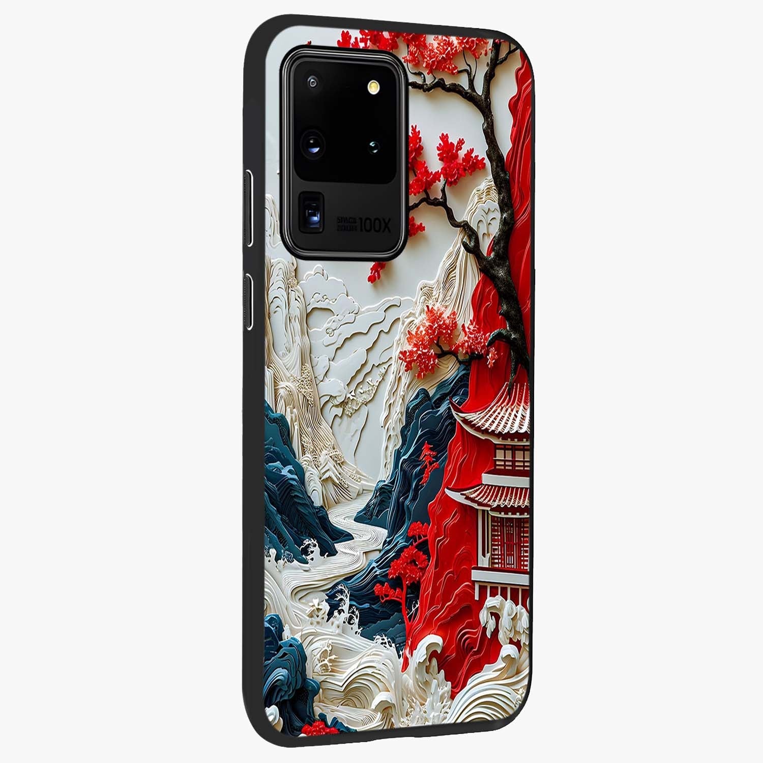 Whispers Of Sakura Waves Glass Case upright view showcasing delicate cherry blossom artwork with elegant nature theme.
