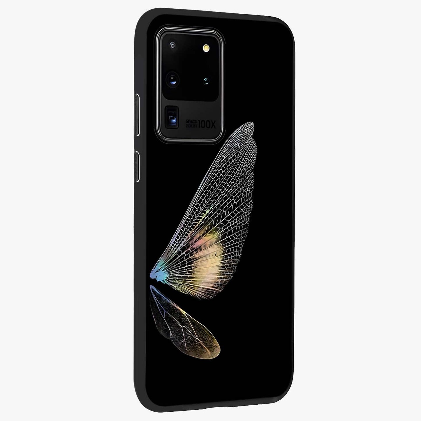 Whispers Of Wings Glass Case upright view showcasing elegant wing artwork with light airy theme.