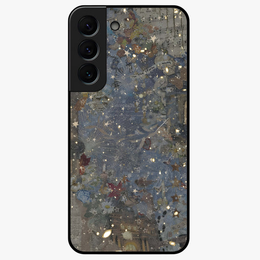 Aesthetic Astrolophia Glass Case showing flat back view with dreamy aesthetic design and glossy glass finish.