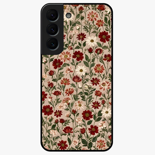 Biege Flower With Leaf Glass Case showing flat back view with soft beige floral artwork and glossy glass finish.