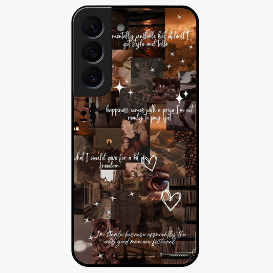 Bittersweet Aesthetic Chaos Glass Case showing flat back view with artistic chaotic aesthetic design and glossy glass finish.