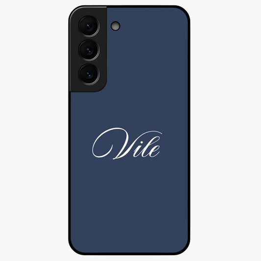 Blue Background Personalized Custom Name Glass Case showing flat back view with minimal blue background and custom name design.