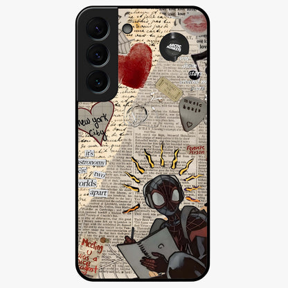 City Dream Sketch Glass Case showing flat back view with artistic city skyline sketch artwork and glossy glass finish.