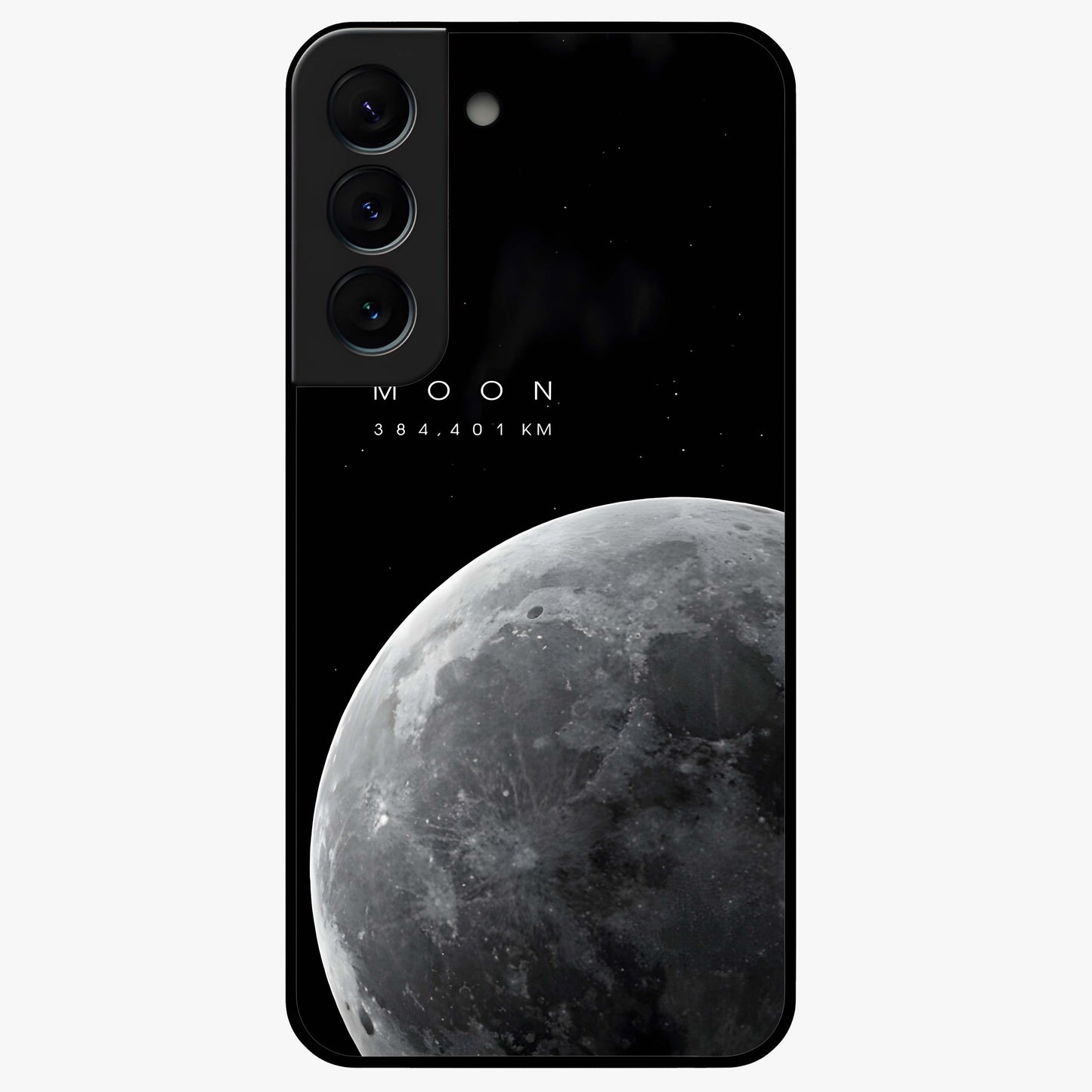 Cosmic Moon Glow Glass Case showing flat back view with glowing moon artwork and glossy glass finish.