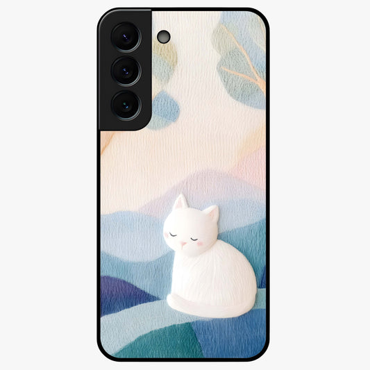 Cotton Dream Cat Glass Case showing flat back view with soft dreamy cat artwork and glossy glass finish.