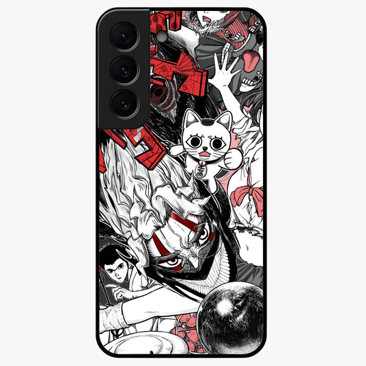 Crimson Chaos Panel Glass Case showing flat back view with bold crimson abstract artwork and glossy glass finish.