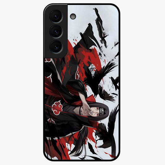 Crimson Crow Illusion Glass Case showing flat back view with artistic crow illusion artwork and glossy glass finish.