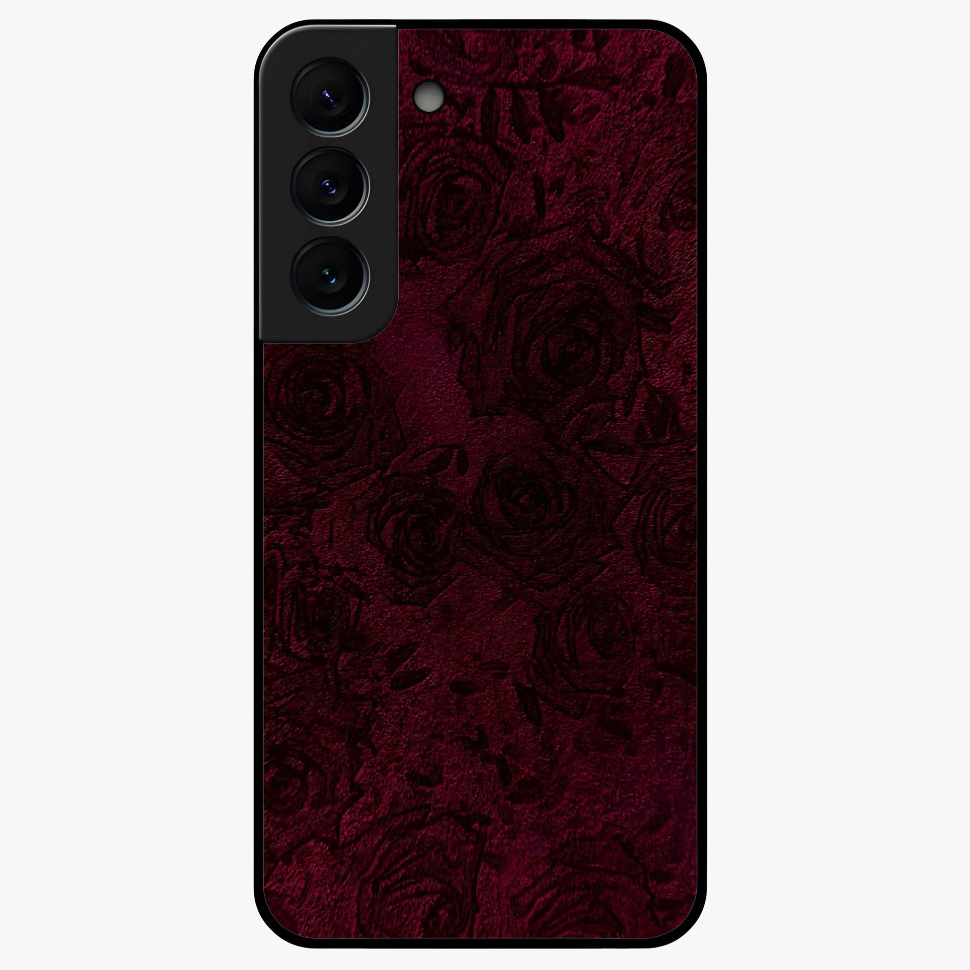 Crimson Fade Flow Glass Case showing flat back view with flowing crimson gradient artwork and glossy glass finish.