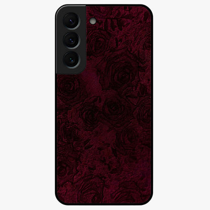 Crimson Fade Flow Glass Case showing flat back view with flowing crimson gradient artwork and glossy glass finish.