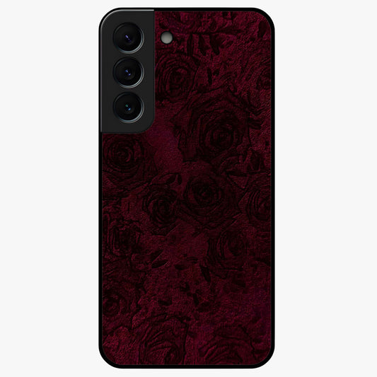 Crimson Fade Flow Glass Case showing flat back view with flowing crimson gradient artwork and glossy glass finish.