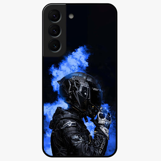 Cyber Sentinel Protocol Glass Case showing flat back view with futuristic cyber themed artwork and glossy glass finish.