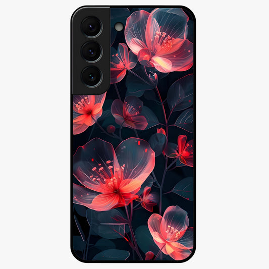 Dark Shade of Flower Glass Case showing flat back view with elegant dark floral artwork and glossy glass finish.