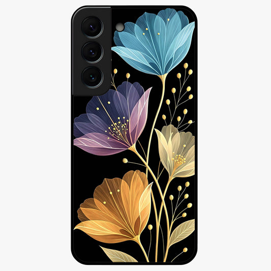 Delicate Multicolor Flowers Glass Case showing flat back view with vibrant floral artwork and glossy glass finish.