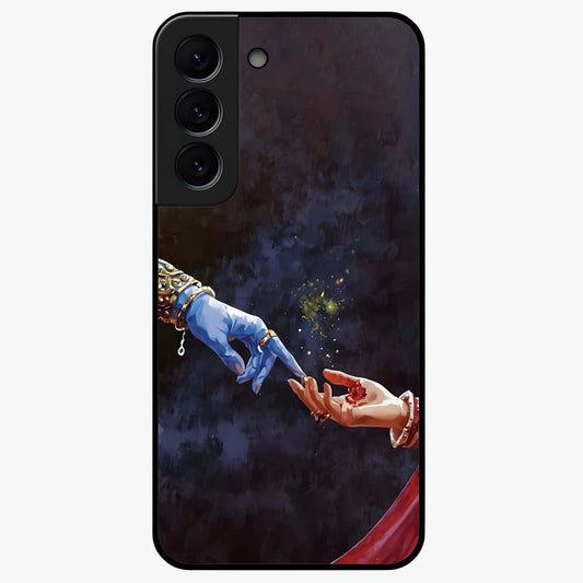 Divine Touch Eternal Glass Case showing flat back view with spiritual themed artwork and glossy glass finish.
