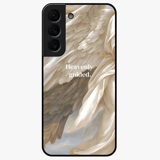 Divine Winged Grace Glass Case showing flat back view with elegant wing inspired artwork and glossy glass finish.