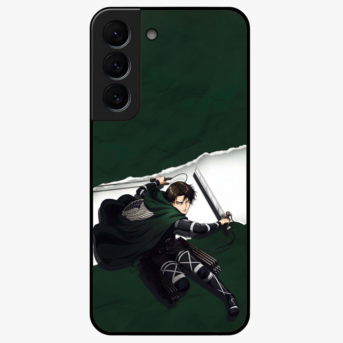 Emerald War Vanguard Glass Case showing flat back view with powerful warrior themed artwork and glossy glass finish.