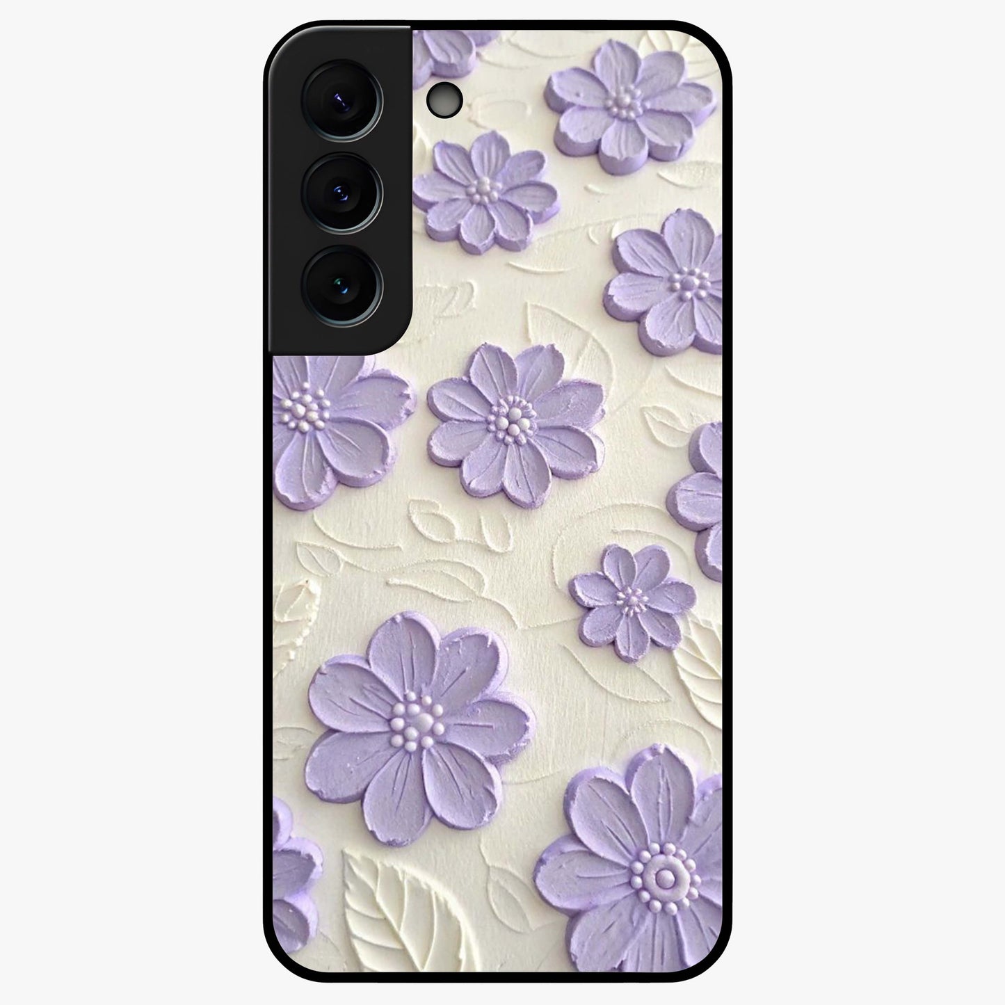 Floral Wall Art With Purple Flowers Glass Case showing flat back view with purple flower artwork and glossy glass finish.